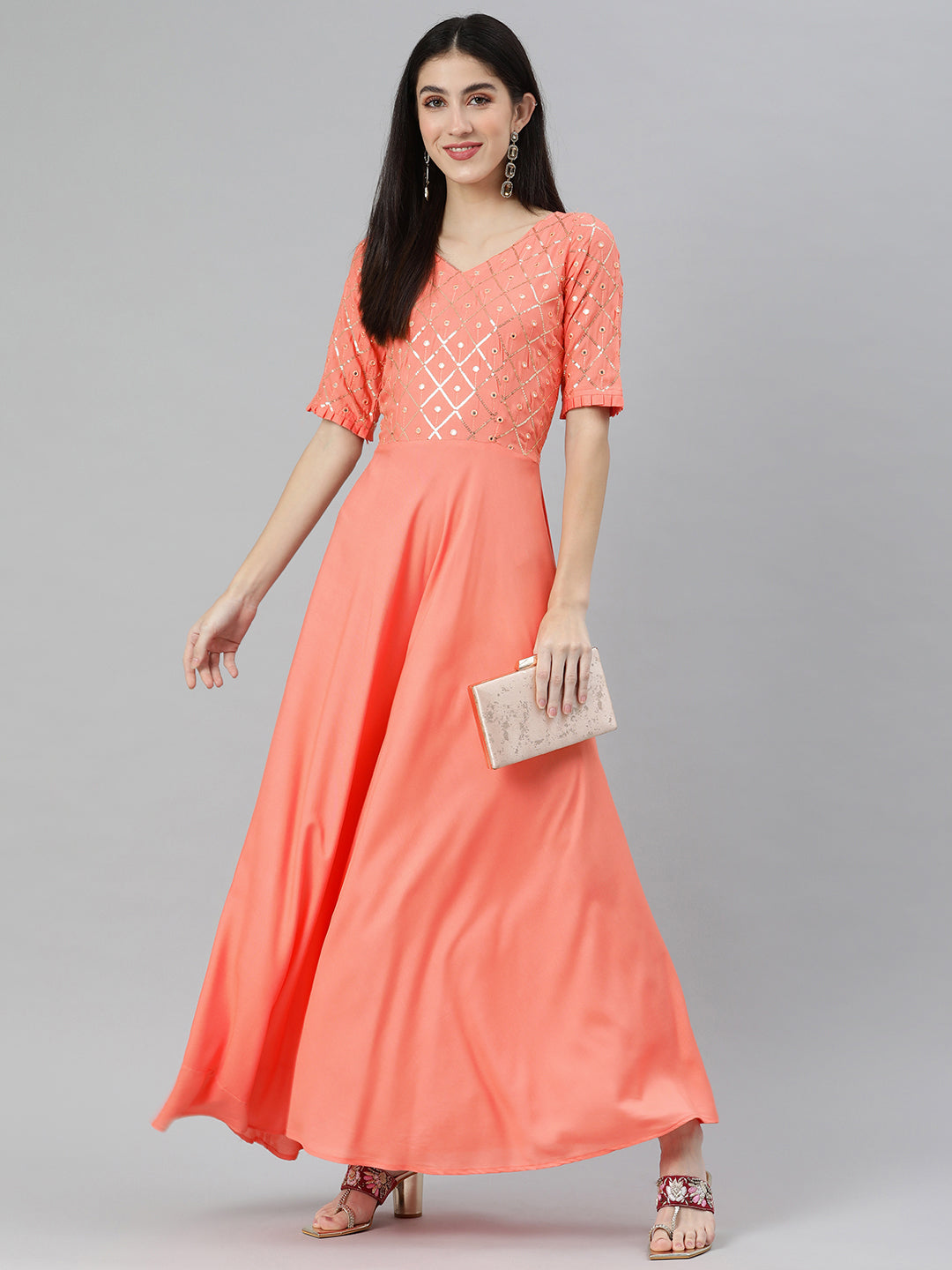 Peach colour maxi clearance dress