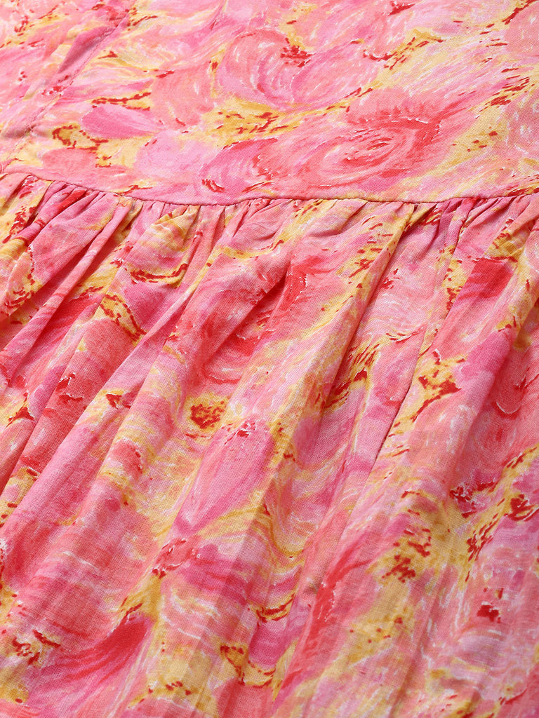 Pink and Yellow Floral Print Maternity Dress