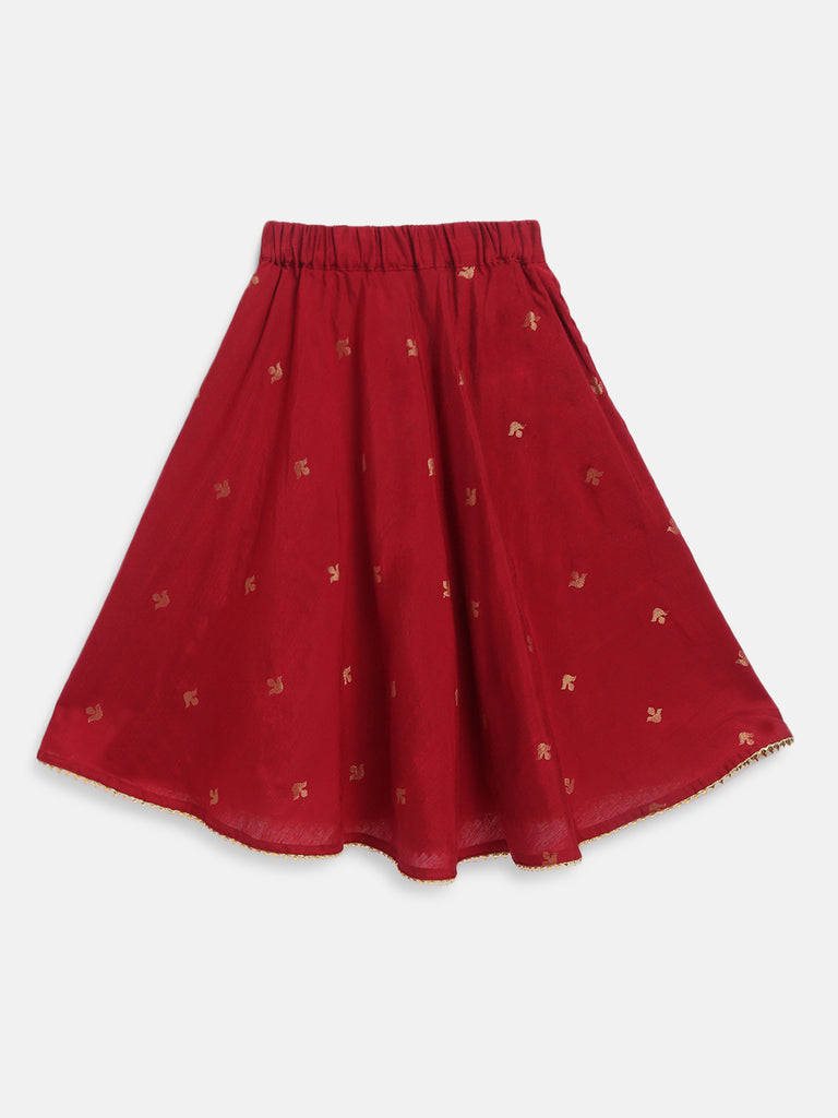 Red Dupion crop top and Skirt