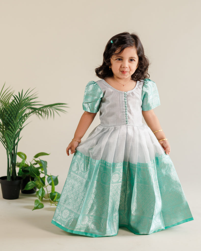 Silver Tissue dress with green border