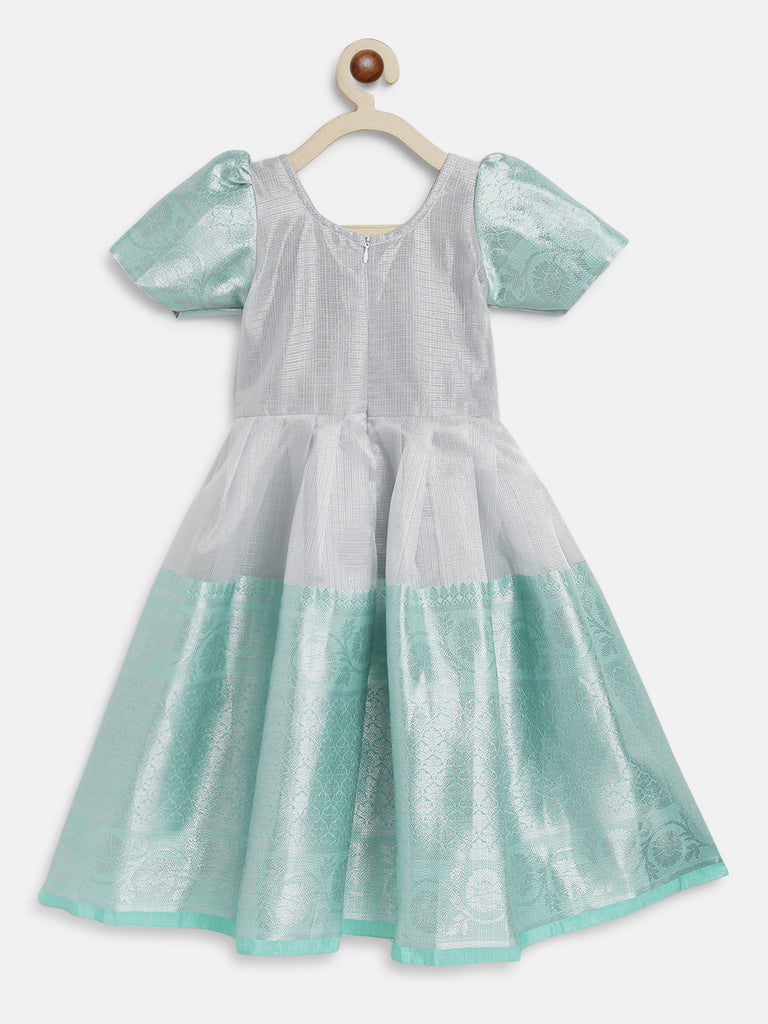 Silver Tissue dress with green border