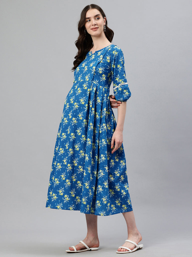 Blue Floral Maternity Dress