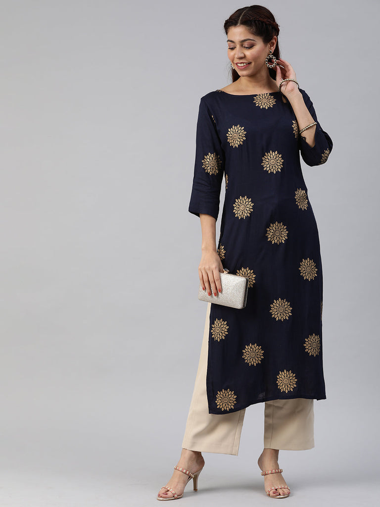 Navy Blue Straight Kurta