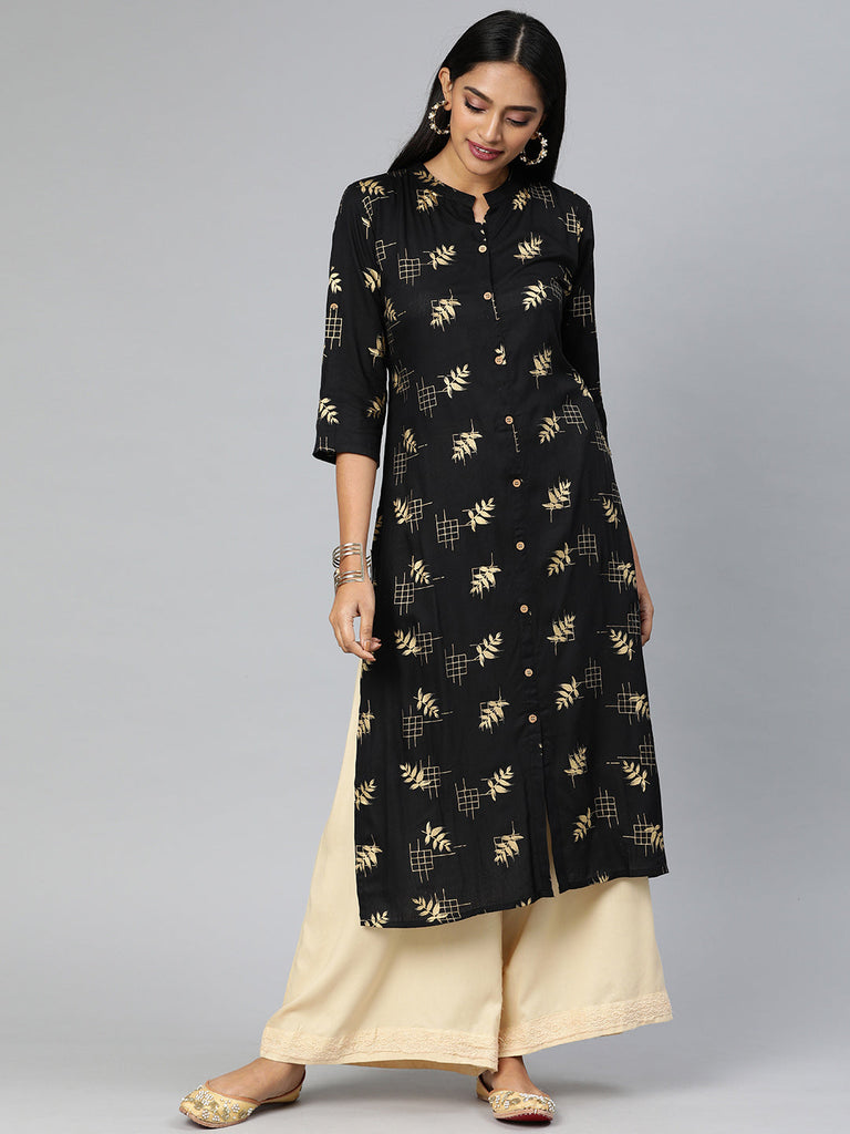 Black & Gold Straight Kurta