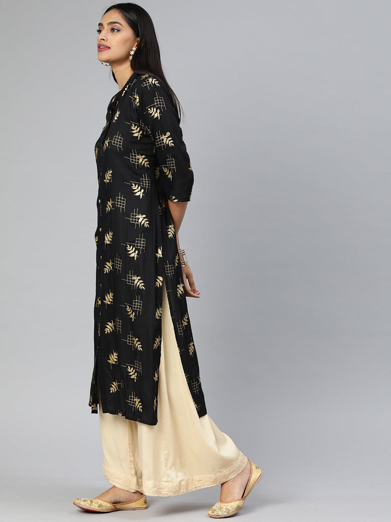 Black & Gold Straight Kurta