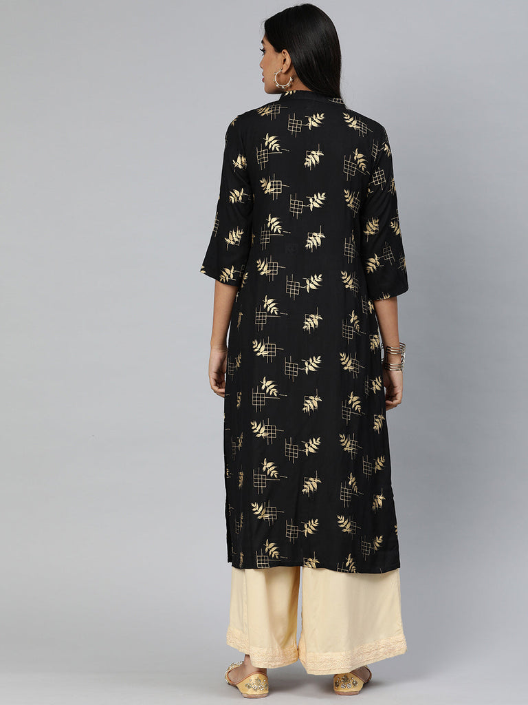 Black & Gold Straight Kurta