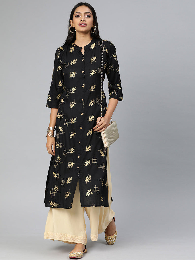 Black & Gold Straight Kurta