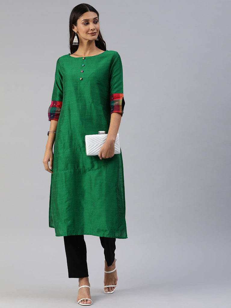 Green Solid Straight Kurta