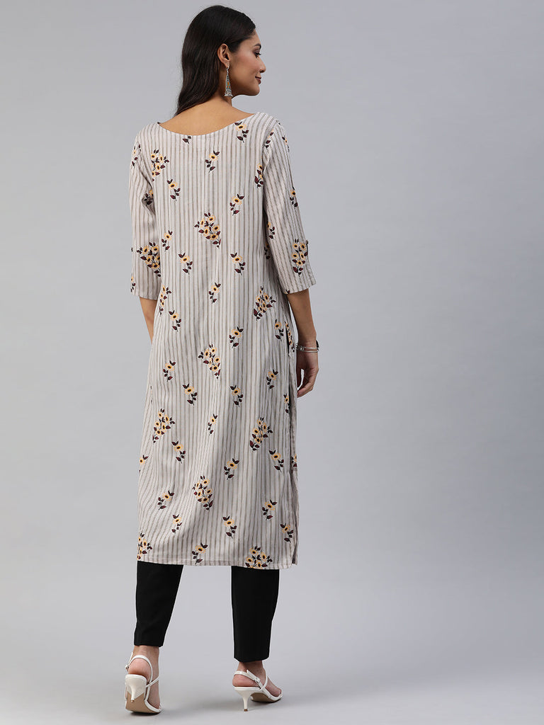 Grey Striped Straight Kurta