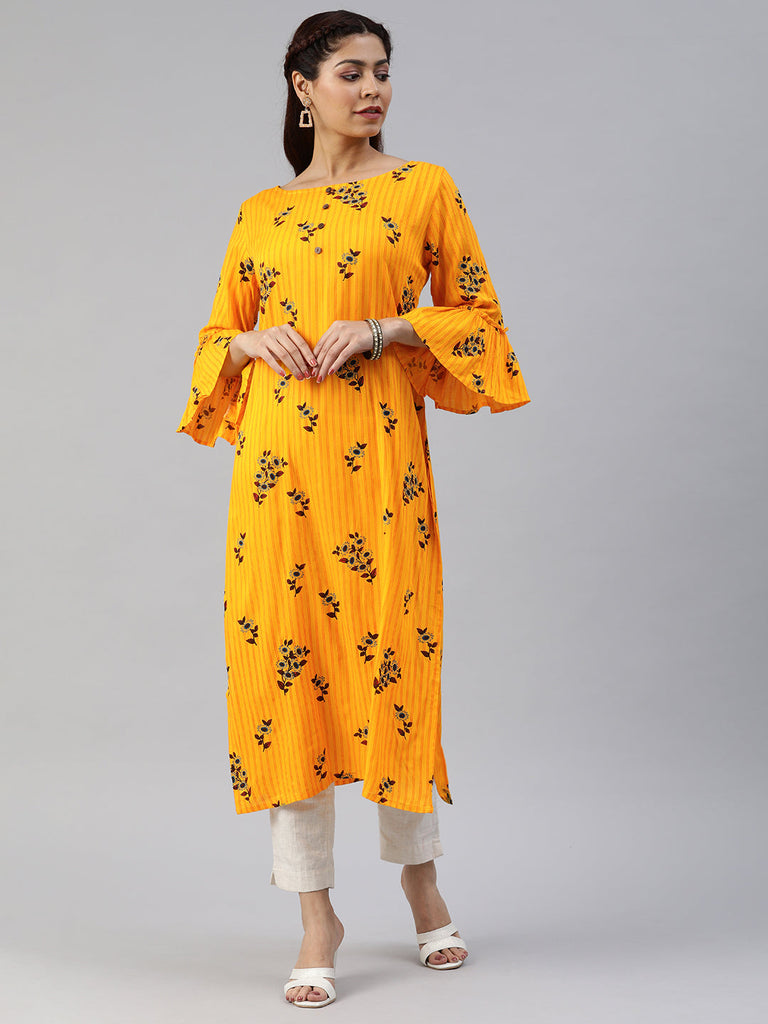 Yellow Striped Straight Kurta