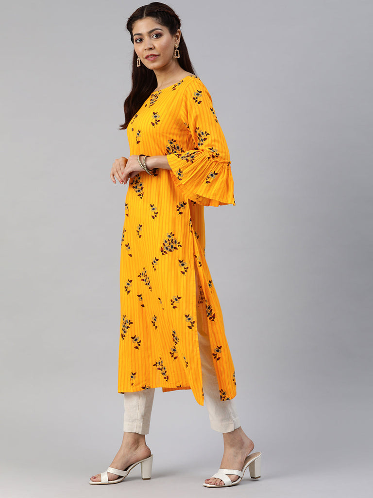 Yellow Striped Straight Kurta