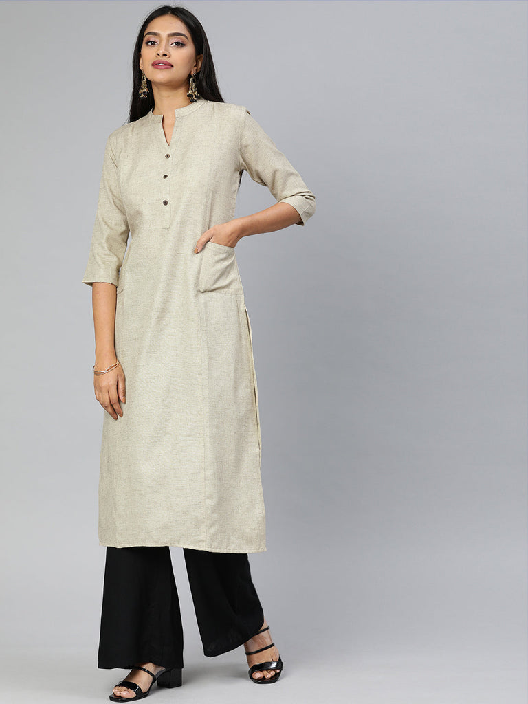 Beige Solid Straight Kurta