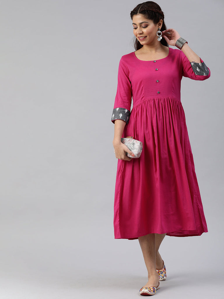 Pink Solid A-Line Dress