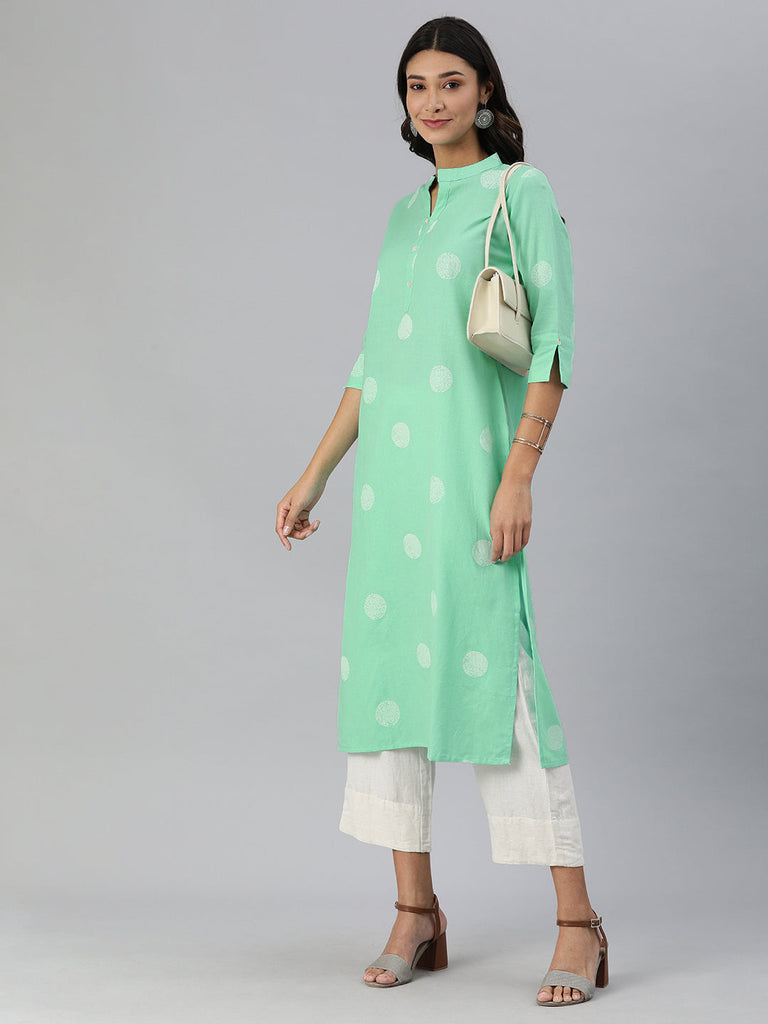 Sea Green & White Printed Kurta