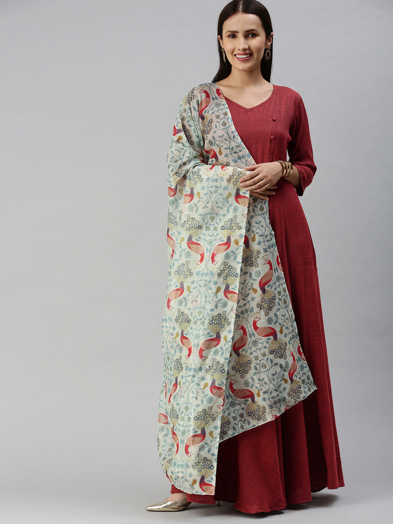 Maroon Solid Anarkali with Dupatta