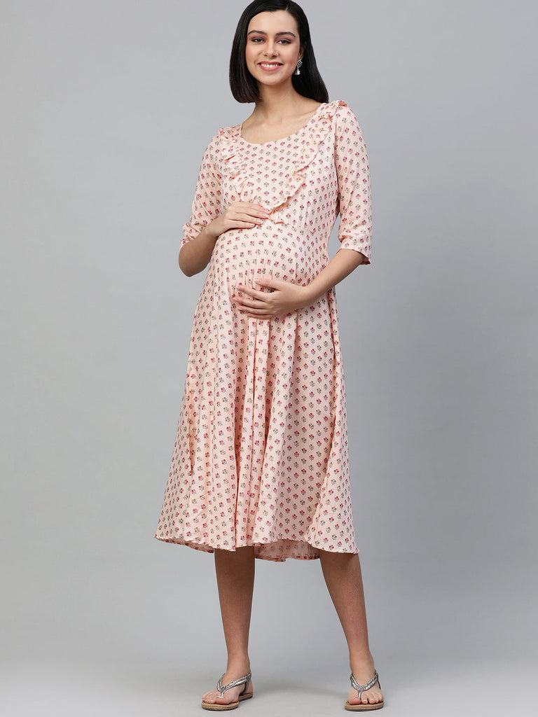 Pink Maternity Midi Dress