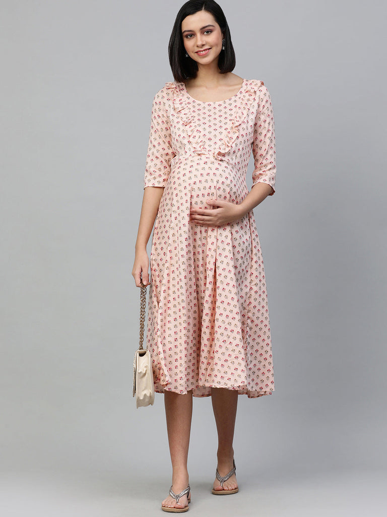 Pink Maternity Midi Dress