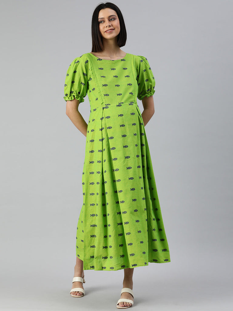 Green Embroidered Maternity Dress