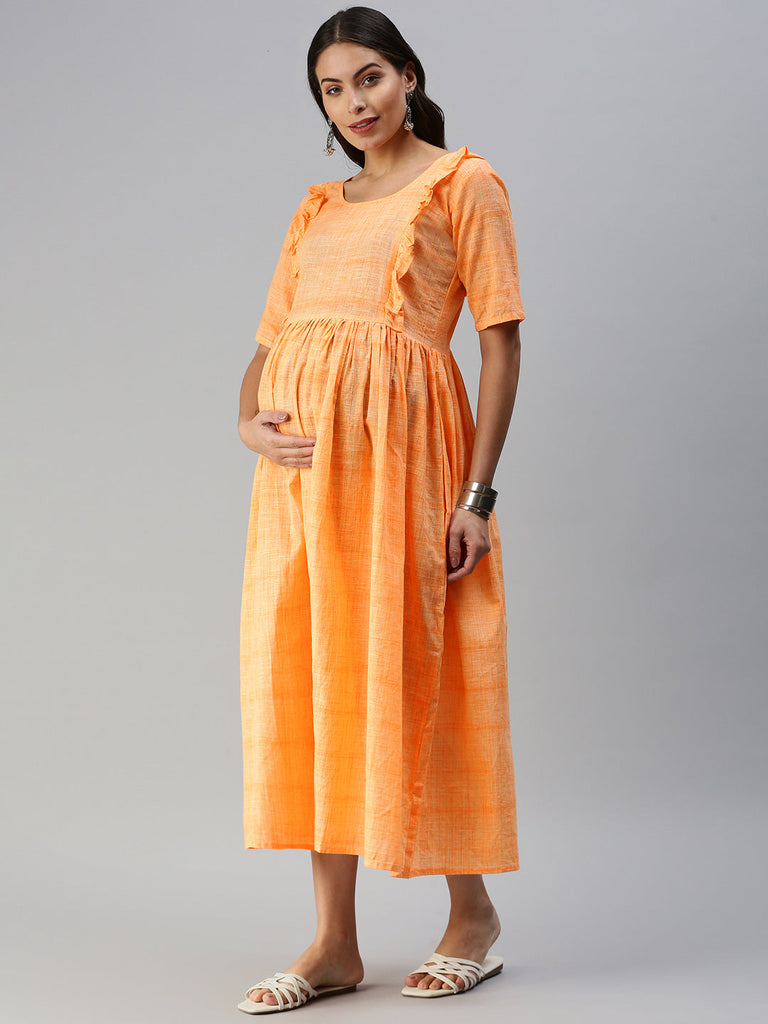 Coral Maternity Midi Dress