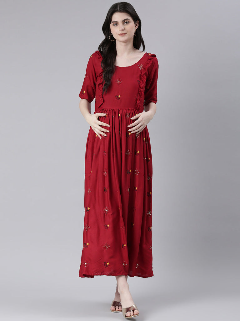 Embroidered Maternity Dress