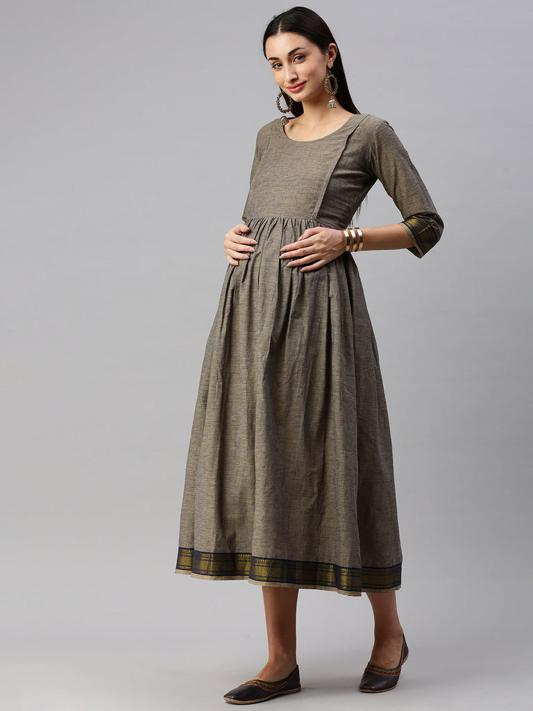 Grey solid Maternity Dress