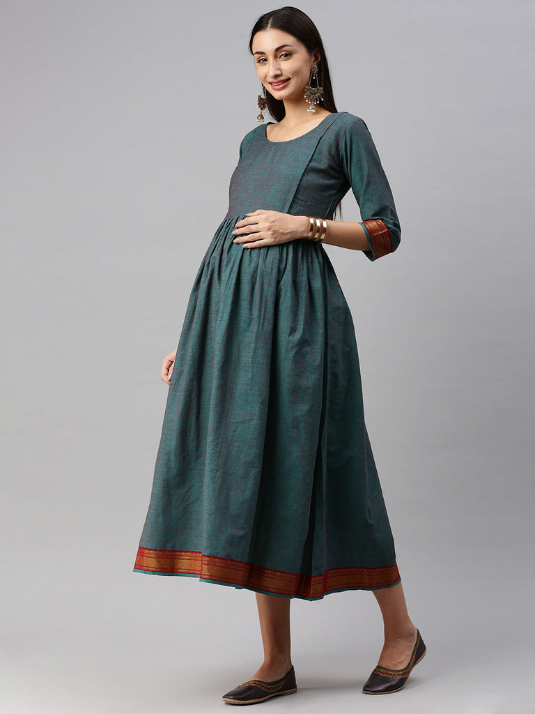 Teal solid Maternity Dress