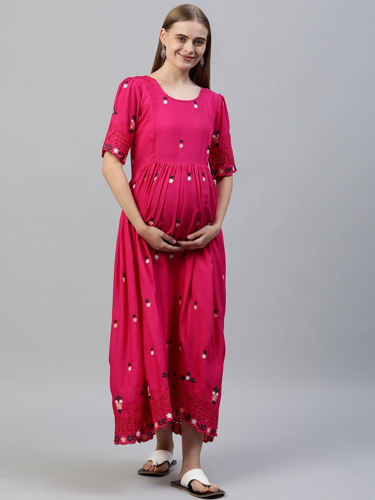 Embroidered Maternity Dress