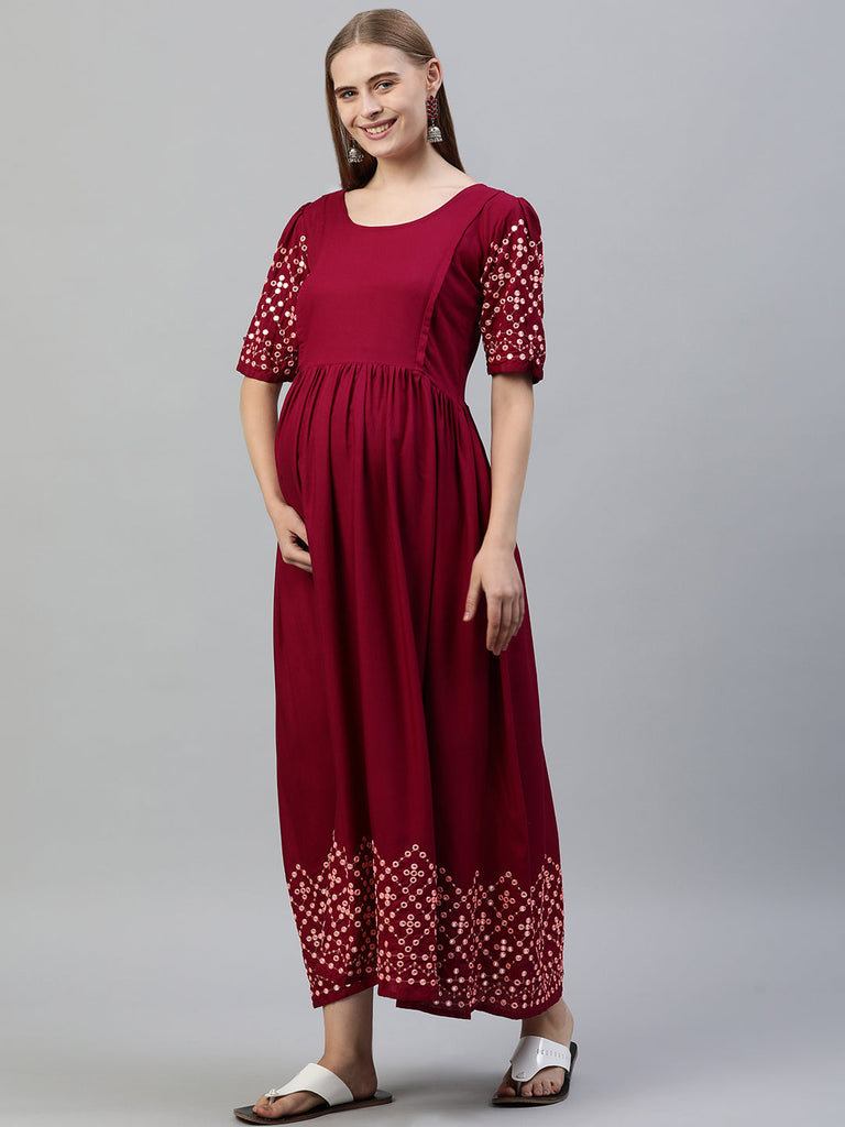 Embroidered Maternity Dress