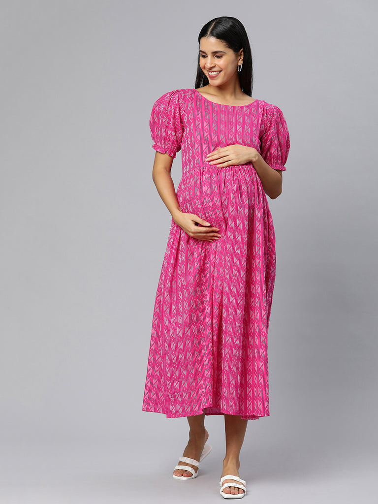 Pink Abstract Print Maternity Dress