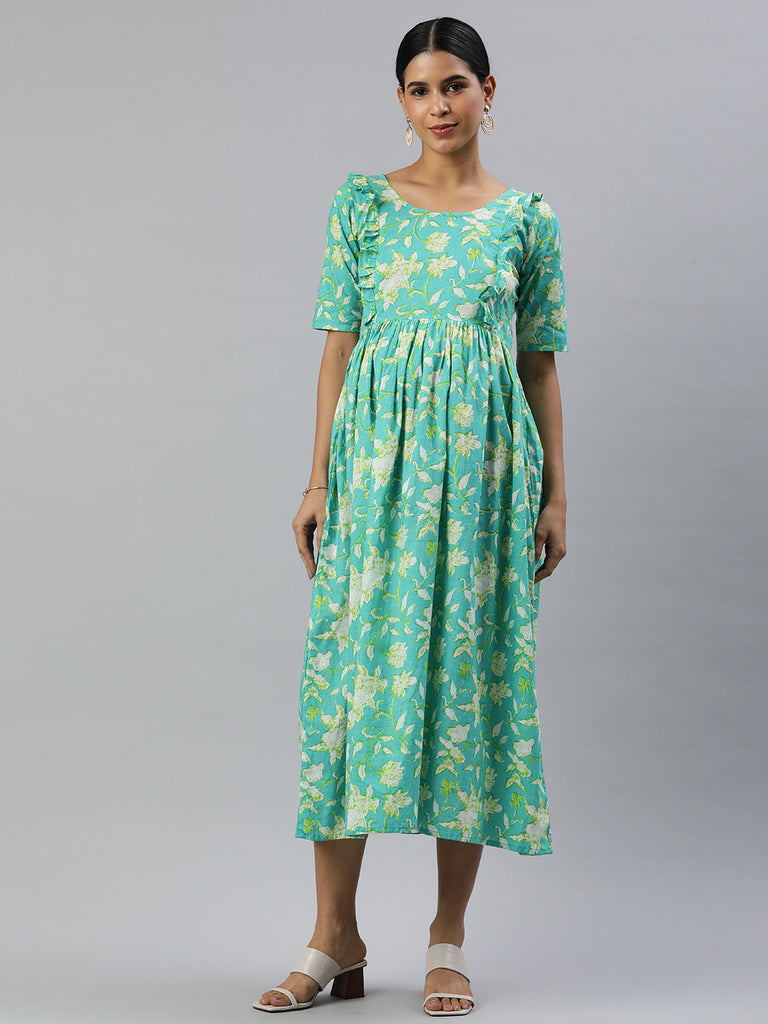 Sea Green Floral Print Maternity Dress