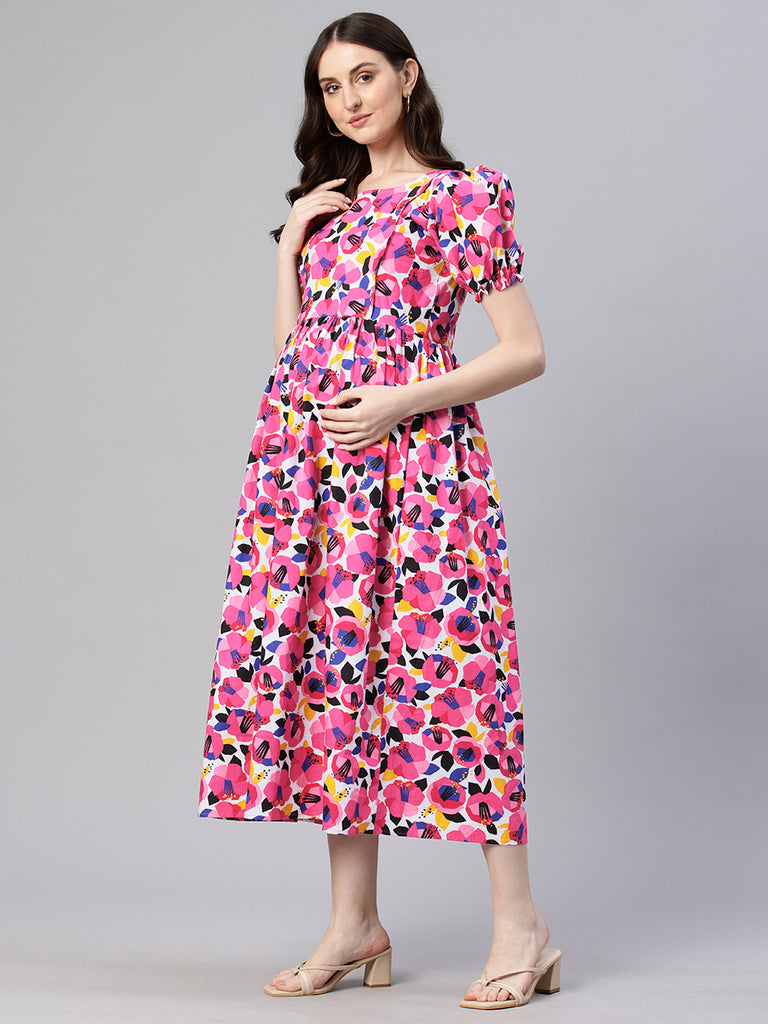 White pink floral Maternity dress