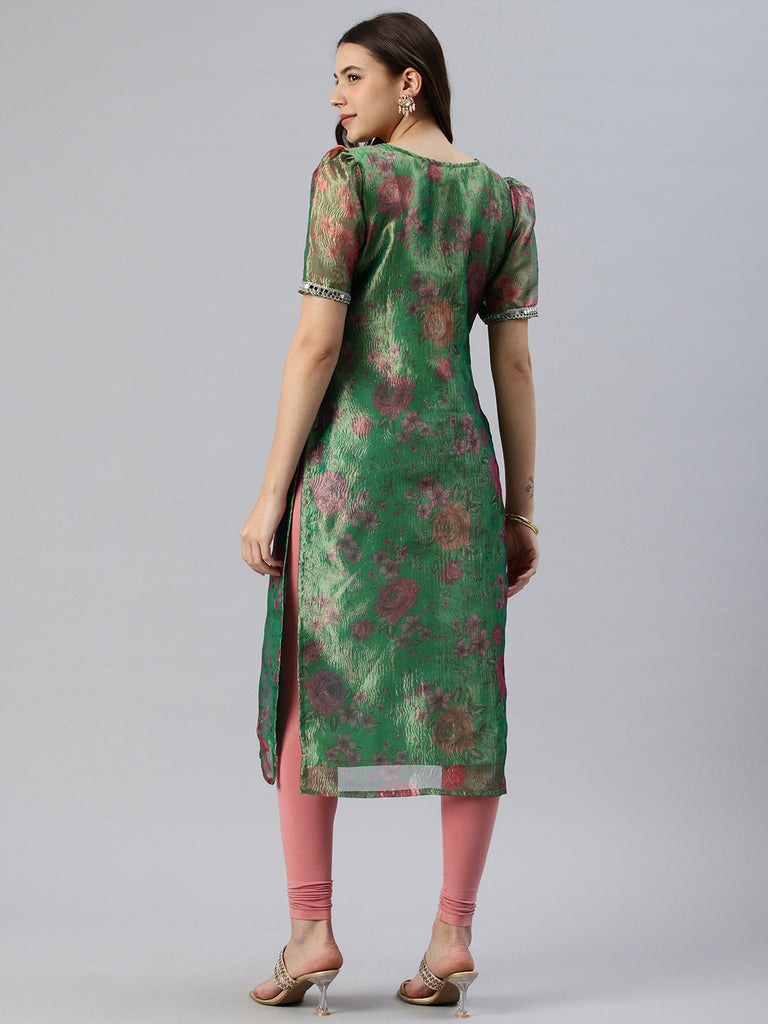 Green Floral Tissue Kurta set