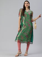 Green Floral Tissue Kurta