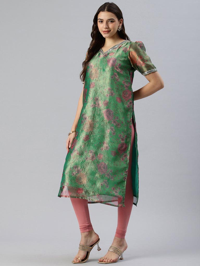 Green Floral Tissue Kurta set