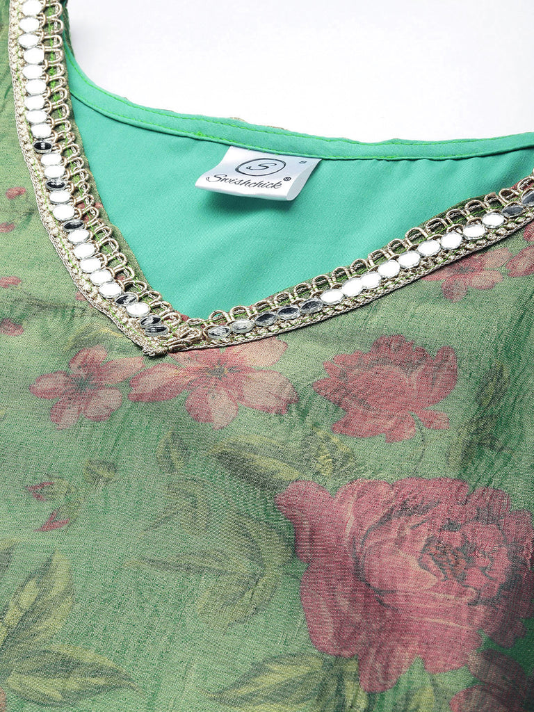 Green Floral Tissue Kurta set