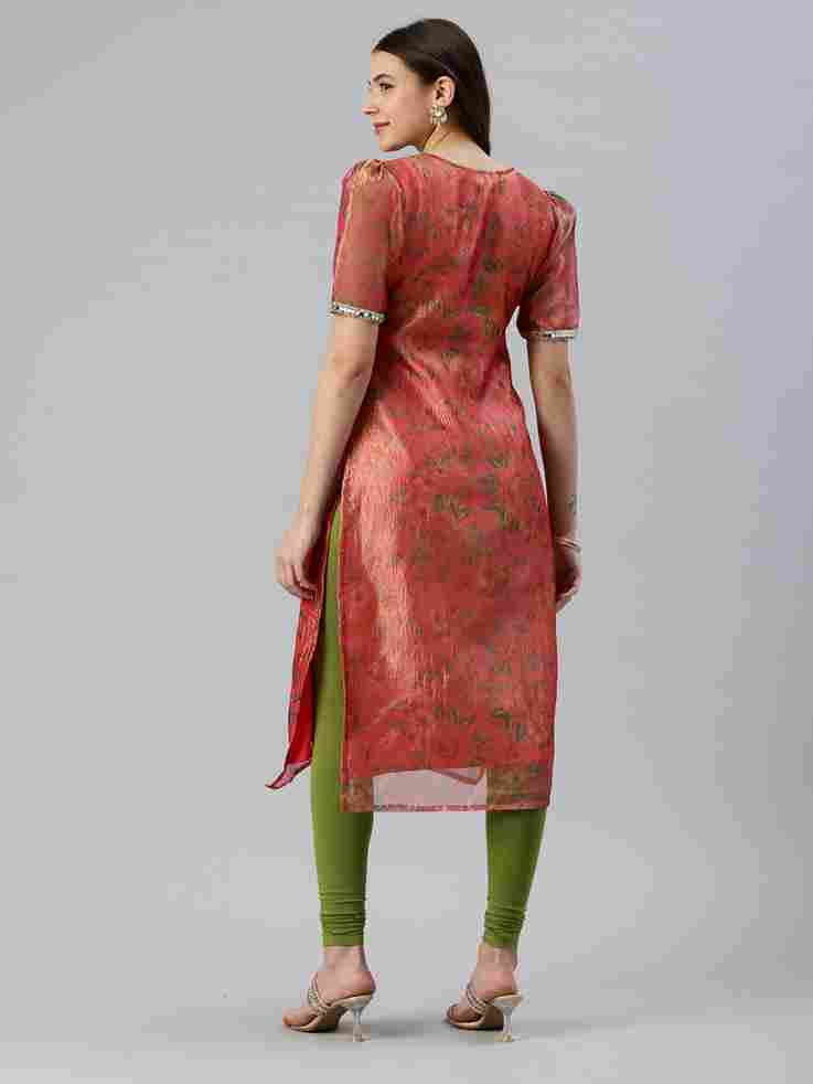 Pink Floral Tissue Kurta Set