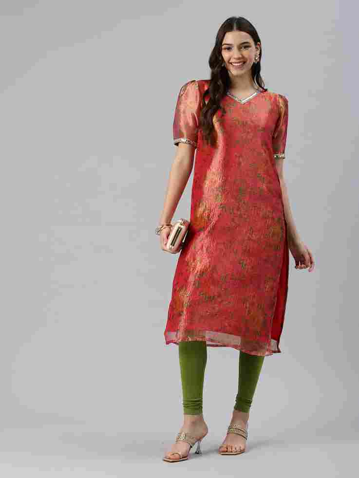 Pink Floral Tissue Kurta