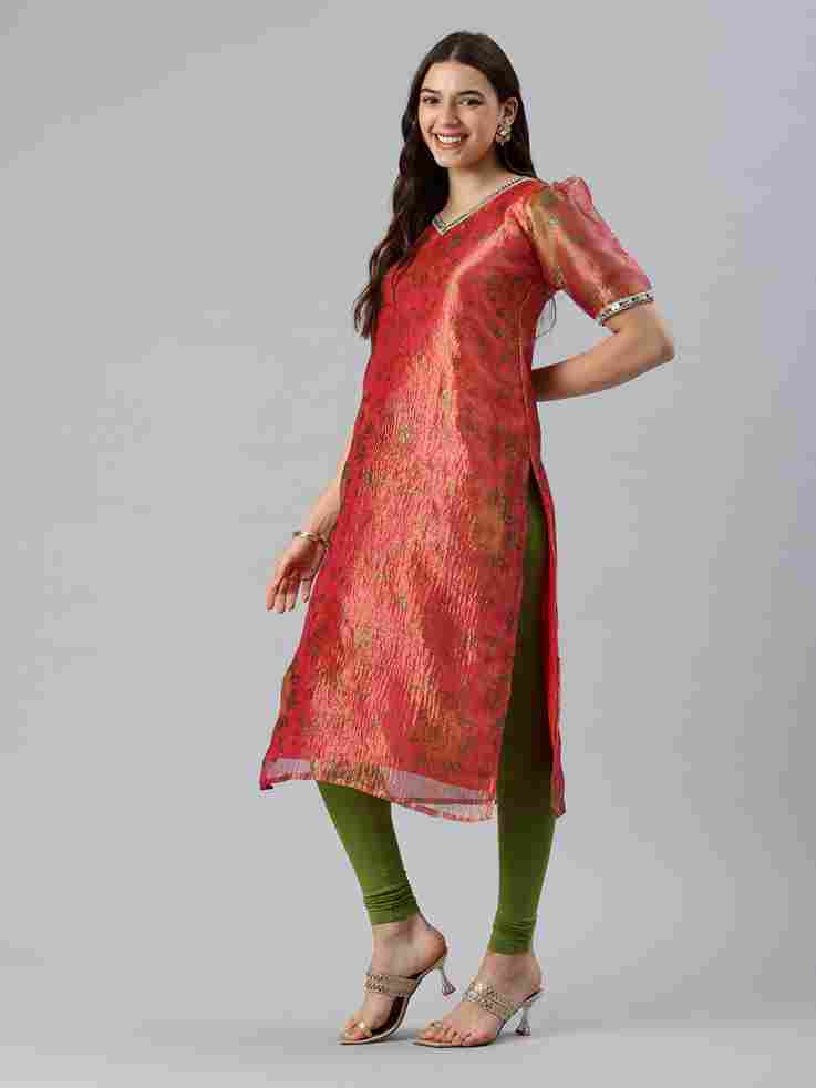 Pink Floral Tissue Kurta Set