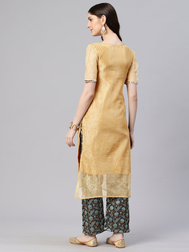 Gold Tissue with Mirror Kurta Top with Pant