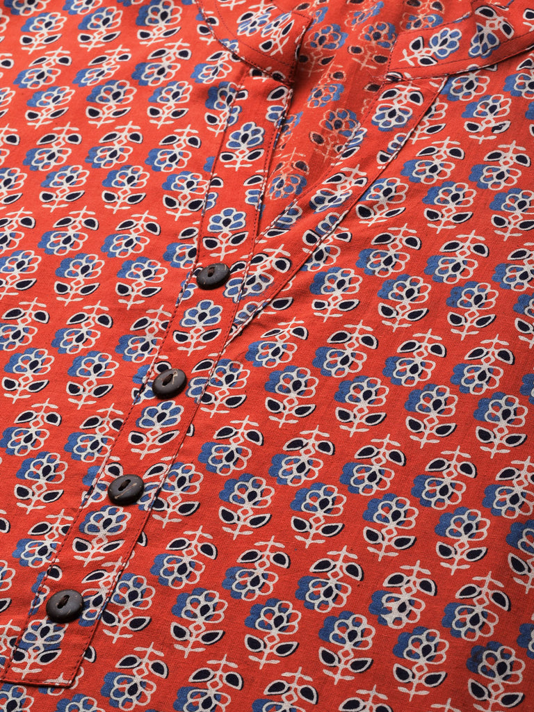 Rust Orange Printed Straight Kurta