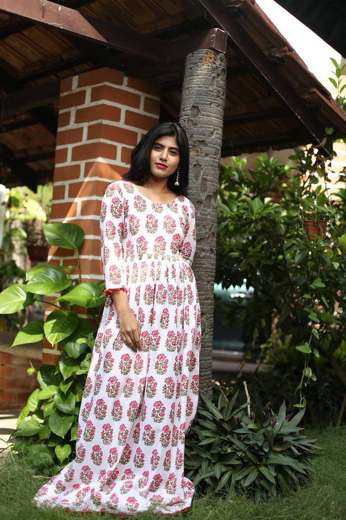 Mughal Rose Block Print Maxi Dress