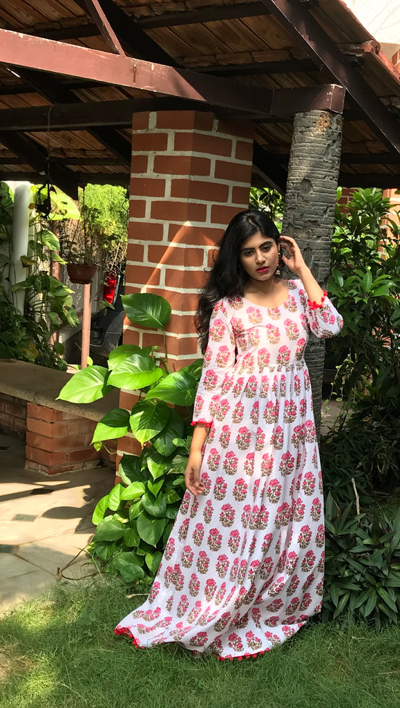 Mughal Rose Block Print Maxi Dress