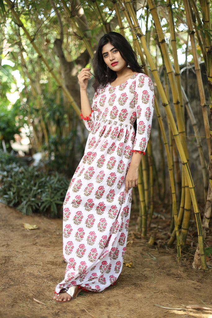 Mughal Rose Block Print Maxi Dress