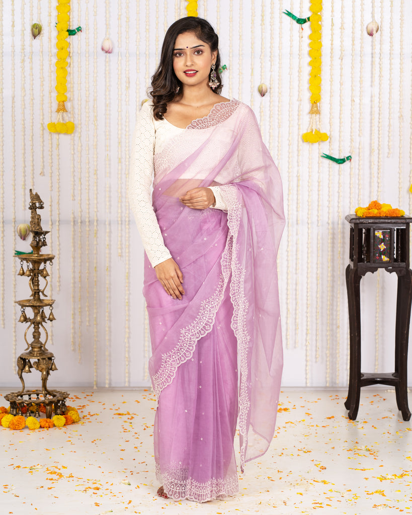 Lavender organza saree