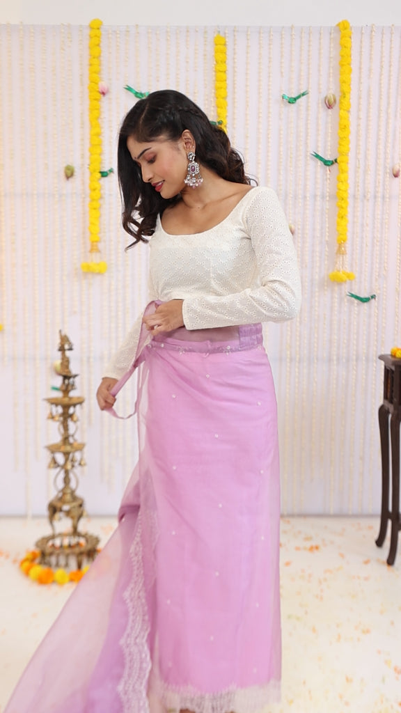 Lavender organza saree