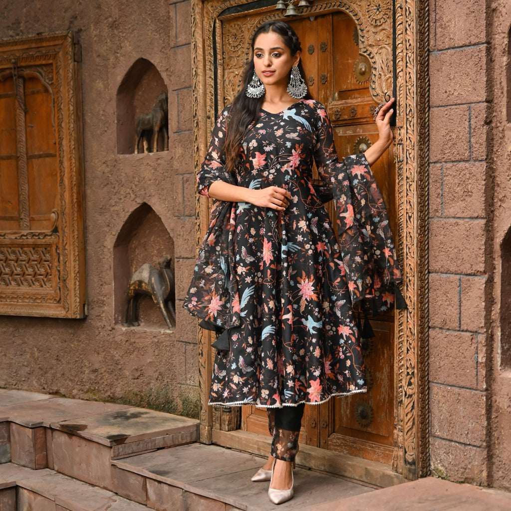 Flora Black kurta suit set