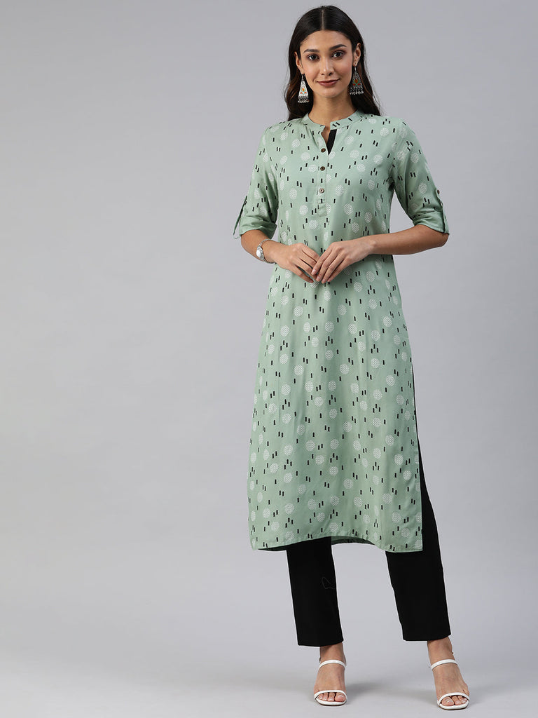 Green & Black Straight Kurta