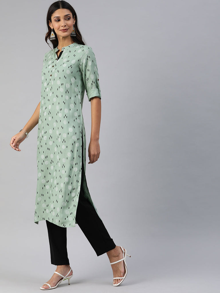 Green & Black Straight Kurta