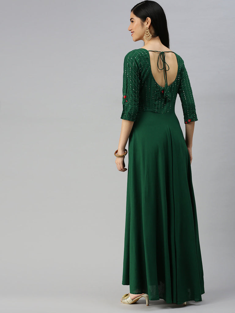 Green Embroidered Maxi Ethnic Dress