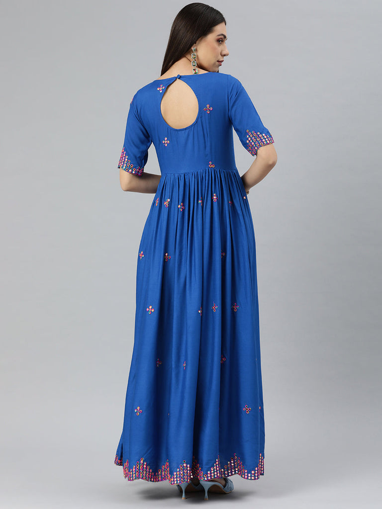 Blue Mirror Work Maxi Dress